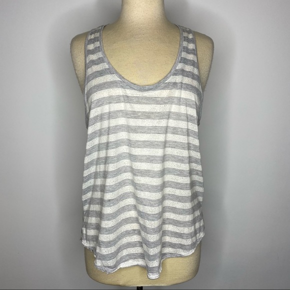 Anthropologie Eloise Gray White Racer Striped Tank Top Large - Picture 2 of 10